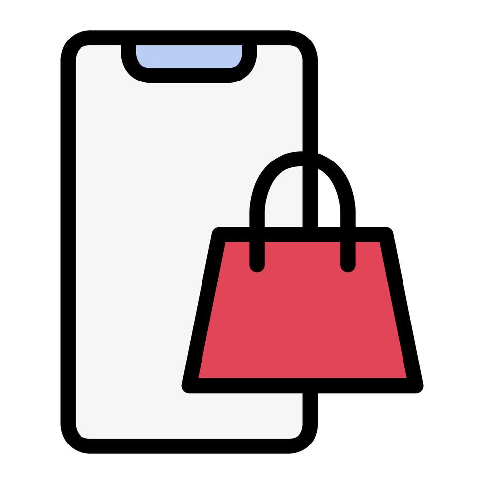 Isolated online shop in linear color icon on white background. Market place, shopping bag, smartphone vector