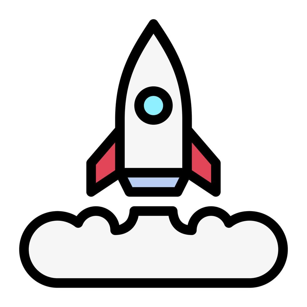 Isolated rocket launch in lineal color icon on white background. Launching, boost, startup, advertising, marketing vector