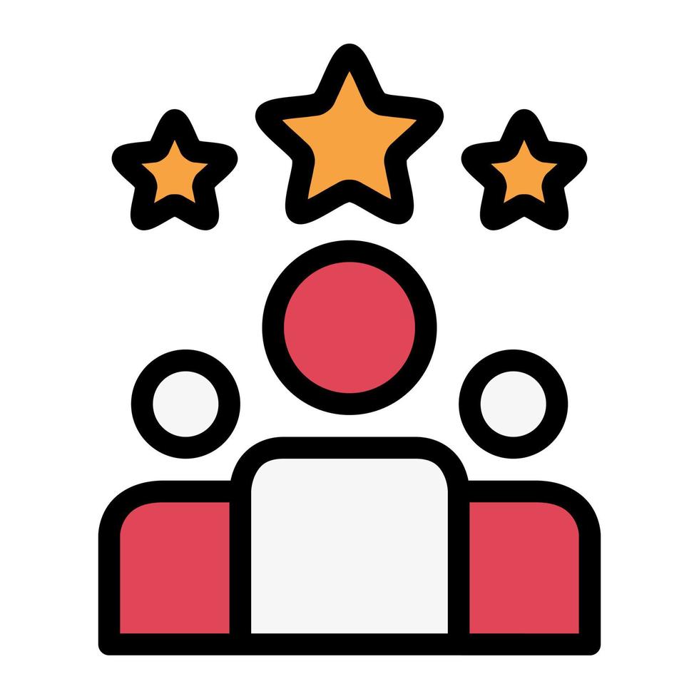 Isolated customers rating in lineal color icon on white background. Review, satisfaction, feedback, stars, clients, teamwork vector