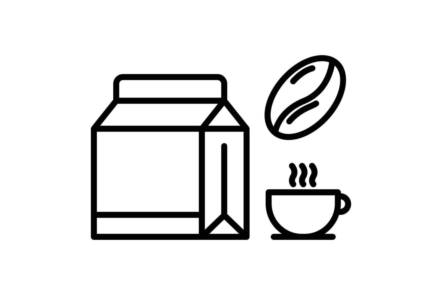 Coffee bag icon with coffee cup and coffee beans. icon related to coffee element. Line icon style. Simple vector design editable