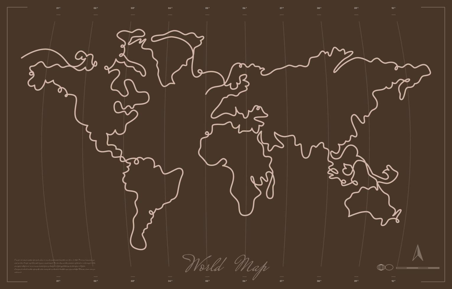 mundo mapa en uno línea Arte estilo antecedentes vector