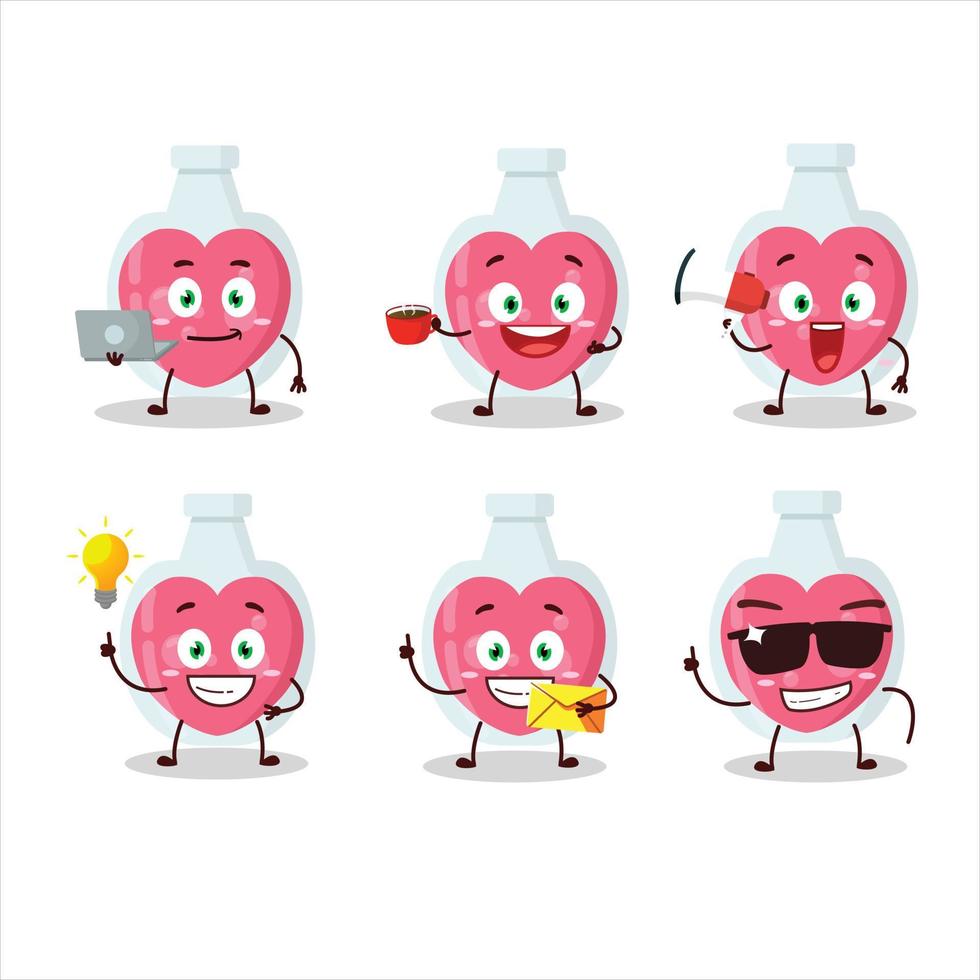 Love potion cartoon character with various types of business emoticons vector
