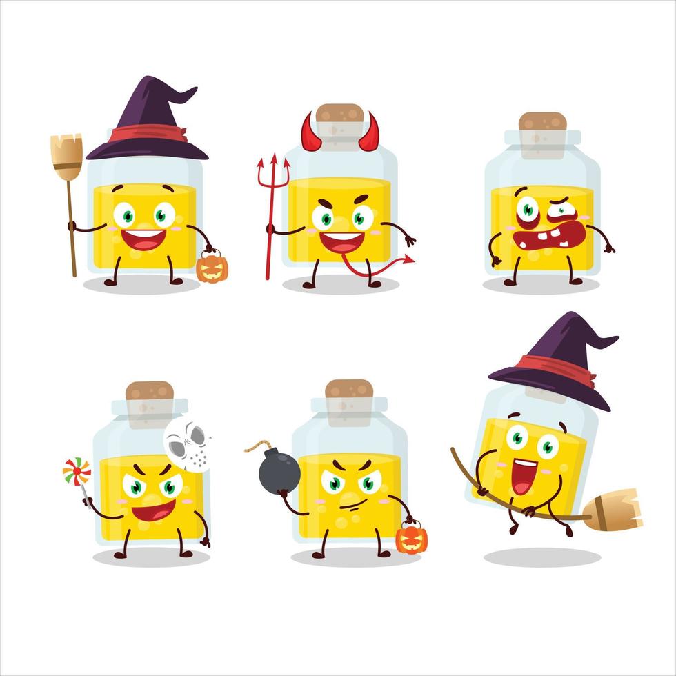 Halloween expression emoticons with cartoon character of yellow potion vector