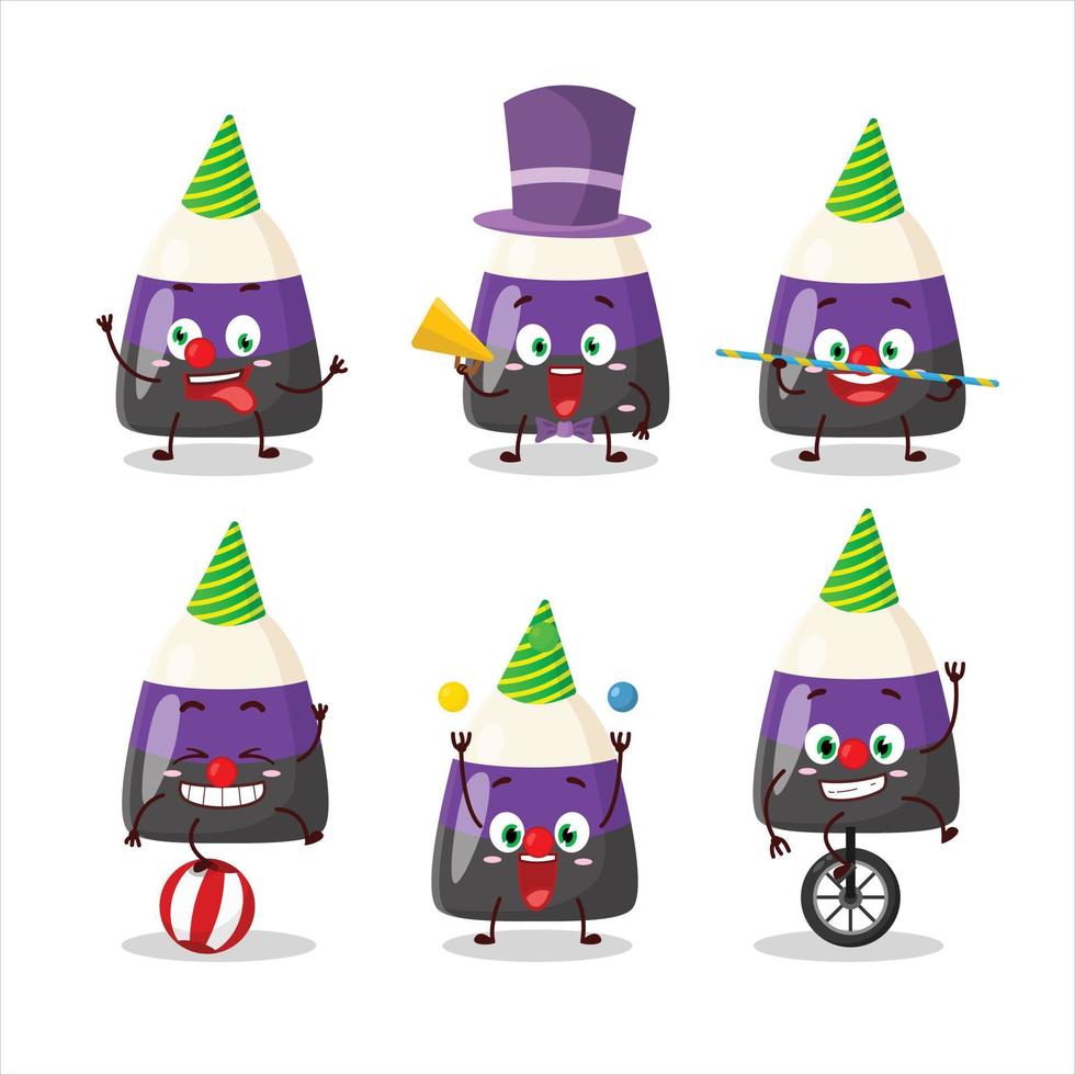 Cartoon character of blue candy corn with various circus shows vector