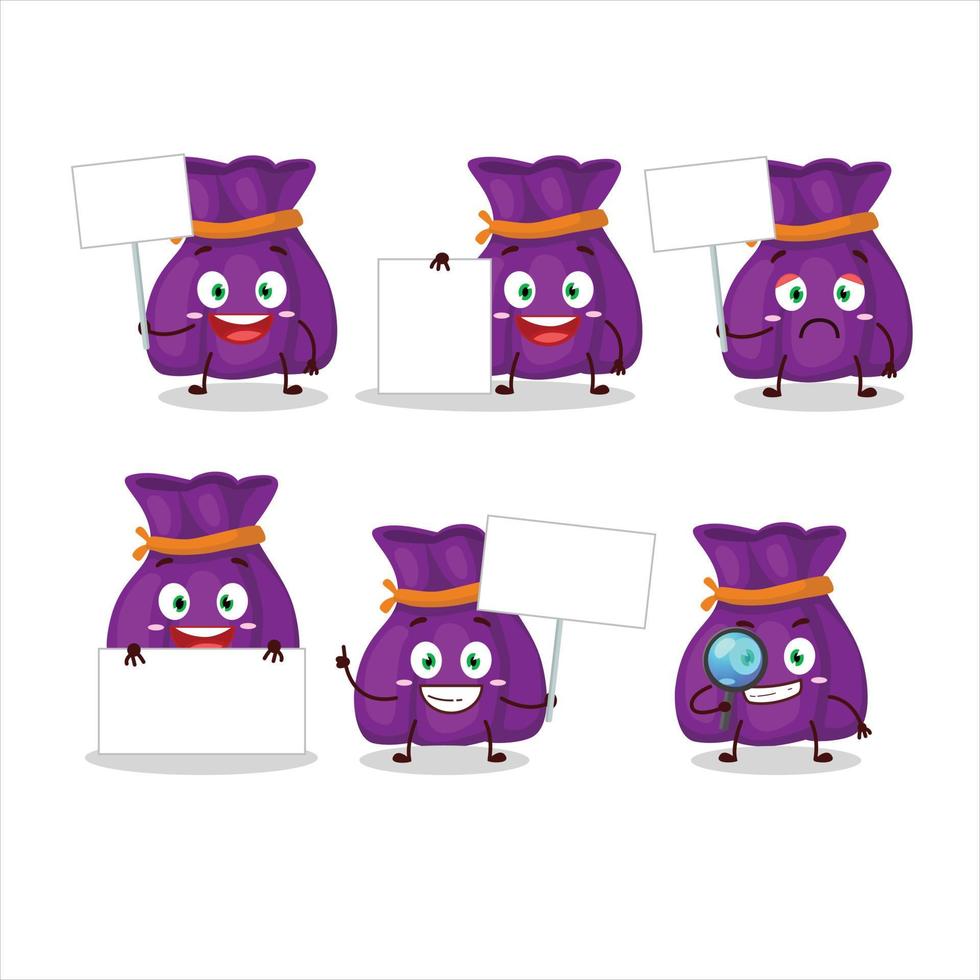 púrpura caramelo saco dibujos animados personaje traer información tablero vector