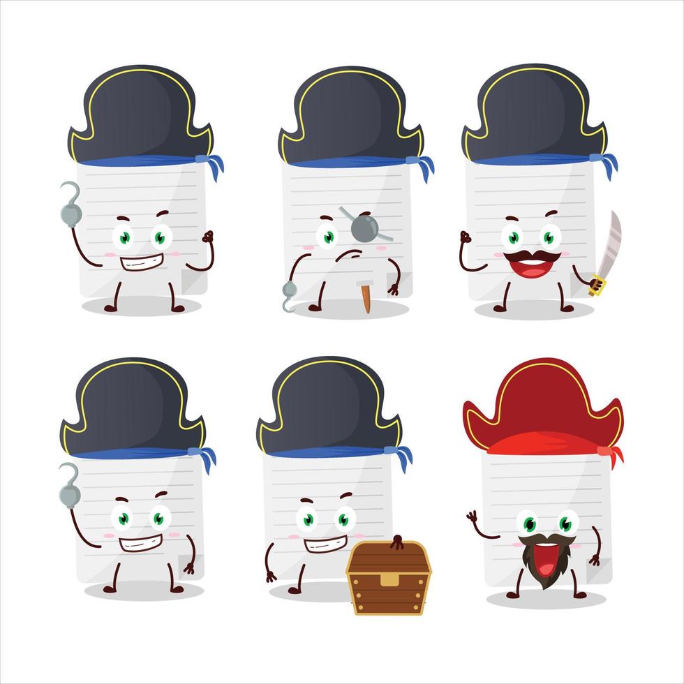 dibujos animados personaje de pegajoso notas con varios piratas emoticones vector