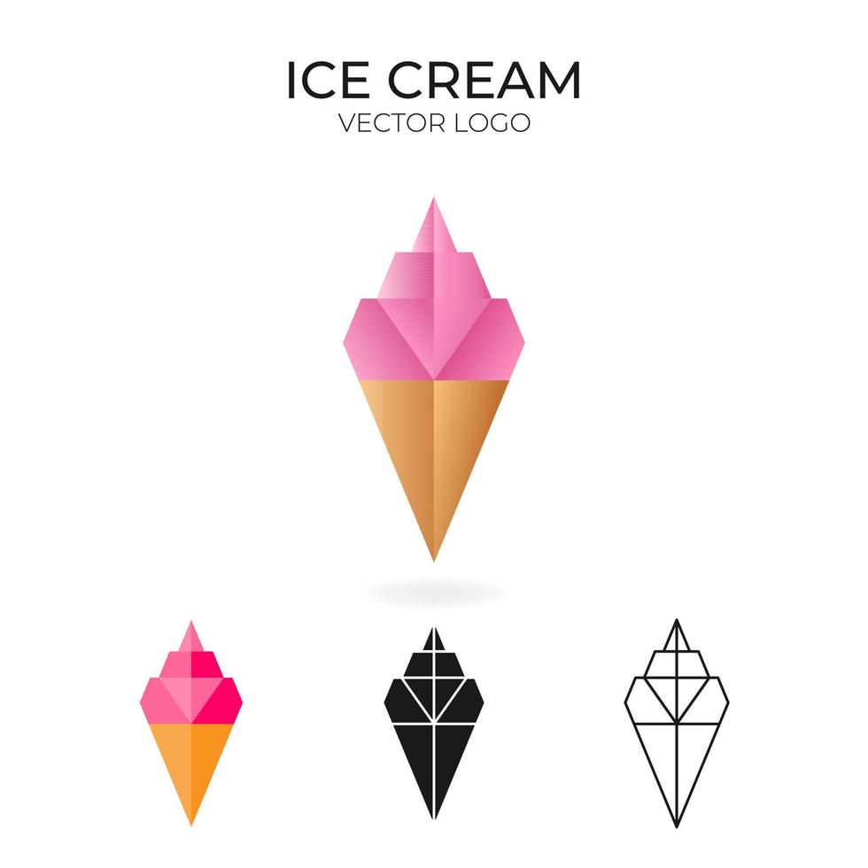 Origami vector logo set with ice cream. isolated ice cream Logo in different variations. Gradient, color, black and outline logotype.