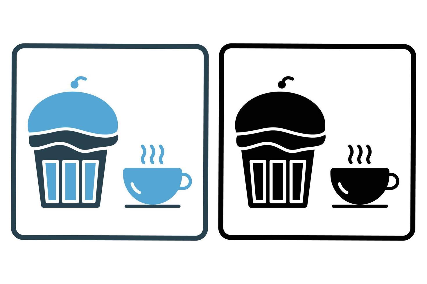 Coffee and cake icon illustration. icon related to coffee element, coffee break. Solid icon style. Simple vector design editable