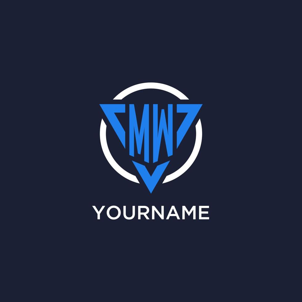MW monogram logo with triangle shape and circle design elements vector