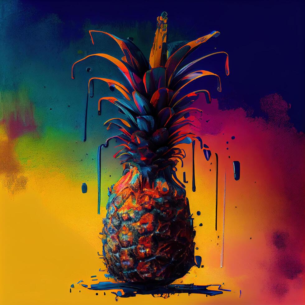 Painted pineapple with bright neon colors. photo