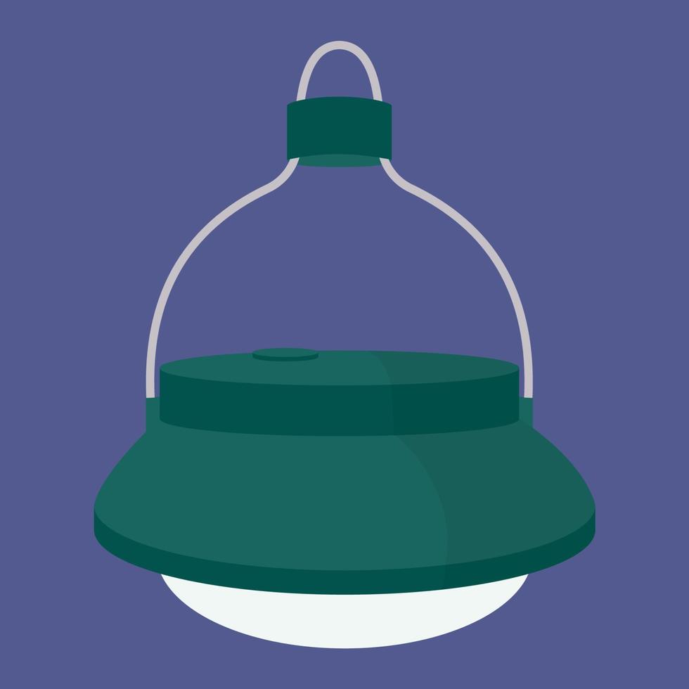 Led camping lamp. Portable flashlight. The camp lamp. Vector illustration in the flat style. Isolated on a dark background.
