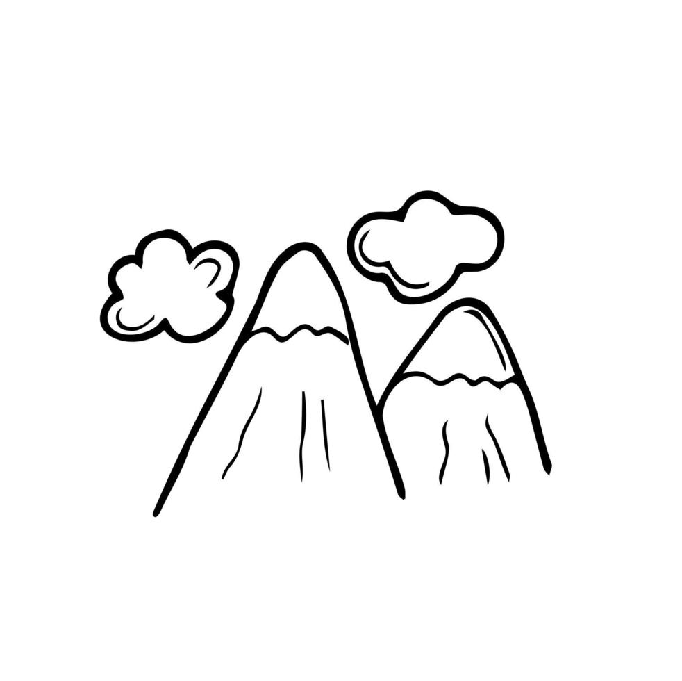 Vector doodle mountain poster. Hand drawn vector illustration. T-shirt, poster, banner, badge, emblem, sticker, placard.
