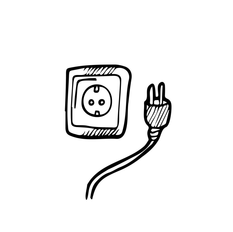 plug and electric socket. cartoon vector and illustration, hand drawn
