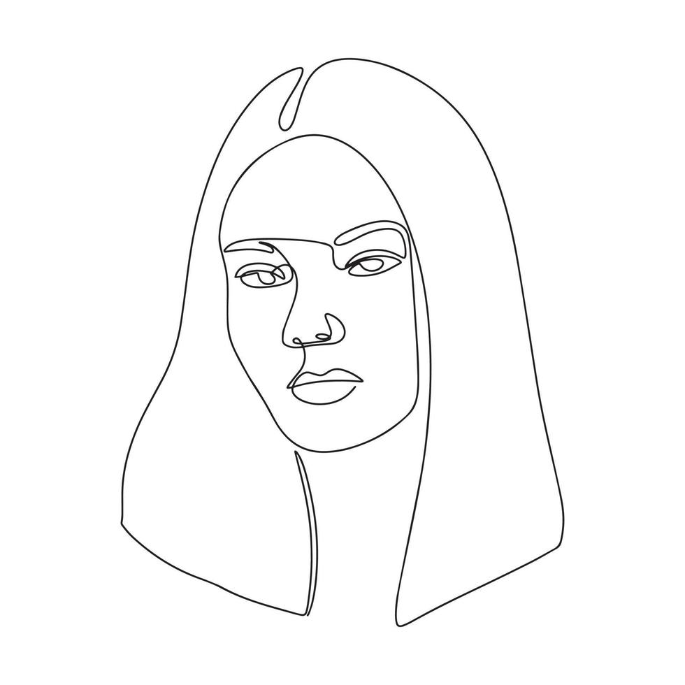 One line continuous woman face. Line art illustration isolated on white background. vector