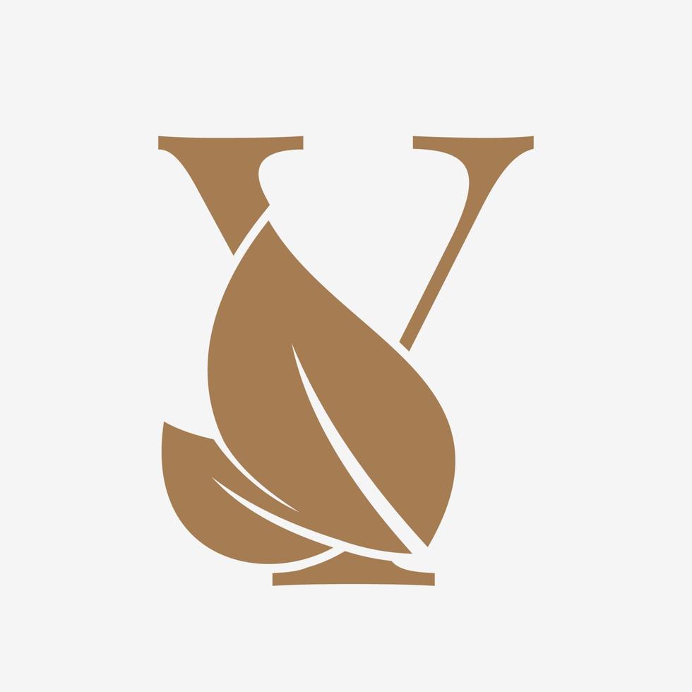 letter Y with leaf decoration initial luxury vector logo design