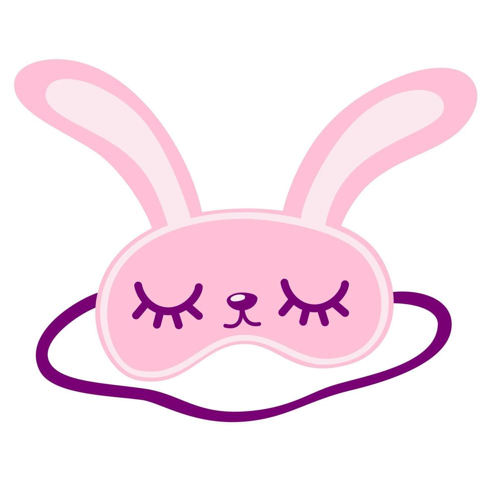 Sleeping mask with a bunny face. Nightwear elements for resting and relaxation. Symbol of pajama party. Night accessory to sleep, travel and recreation.  Cartoon Vector illustration isolated