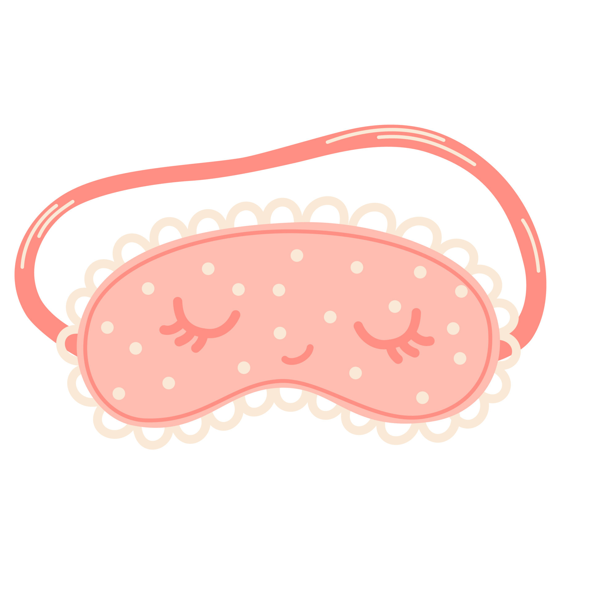 Sleep mask. Cute pink sleeping mask with closed eyes and eyelashes. Night accessory to sleep