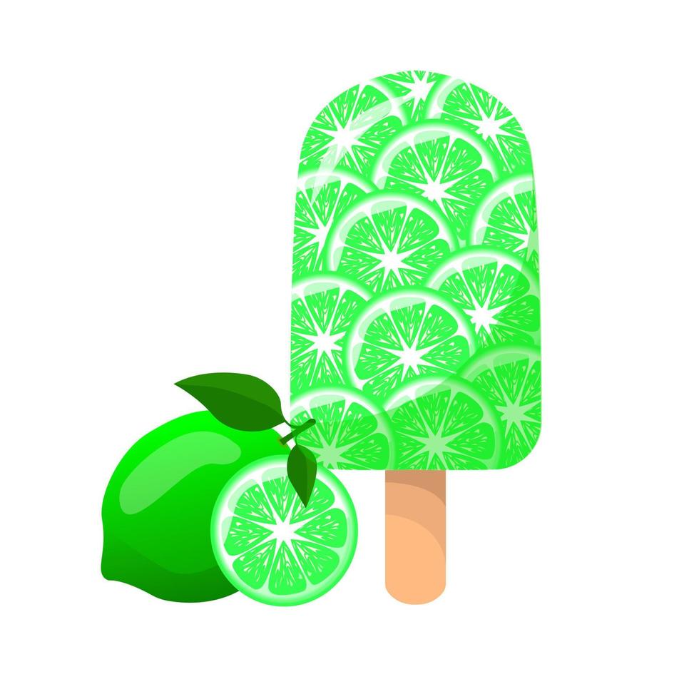 Lime Ice Cream. Sweet delicious frozen summer dessert. For sticker and t shirt design, posters, logos, labels, banners, manu, product packaging design, etc. Vector illustration