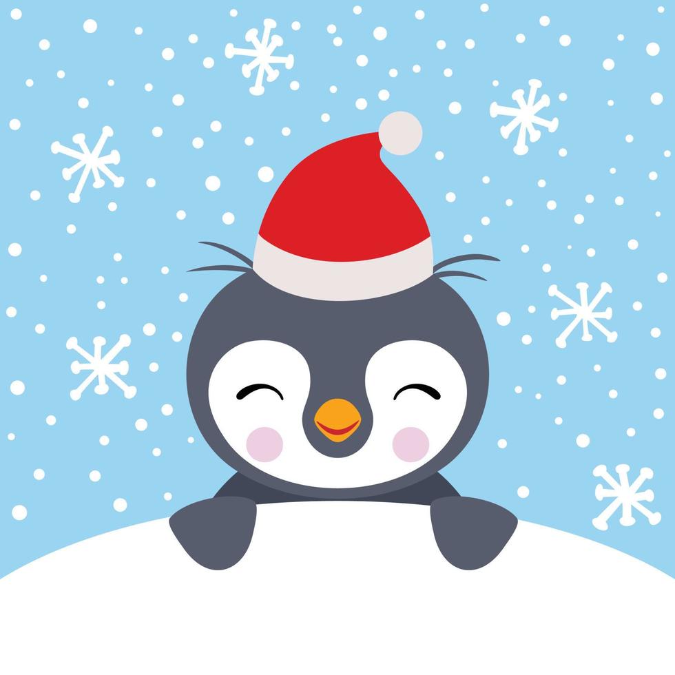 Christmas card with cute penguin in the snow vector