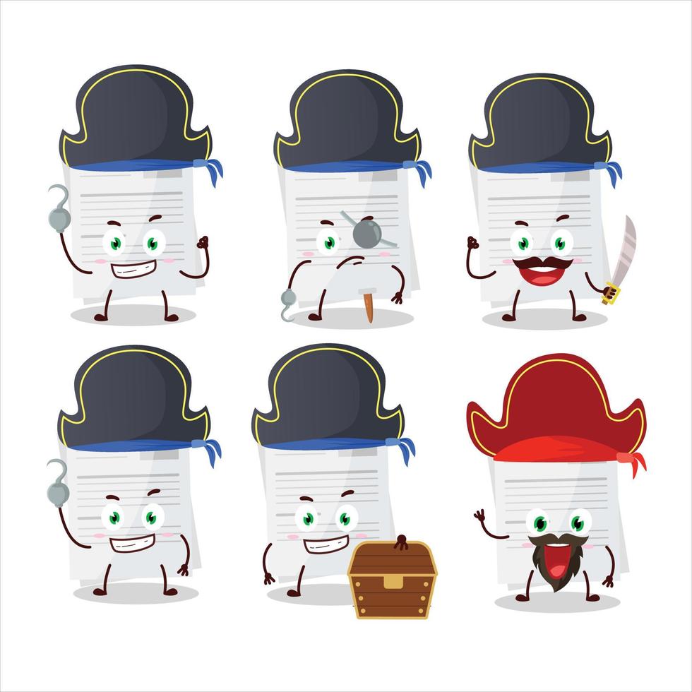 dibujos animados personaje de ensayo papel con varios piratas emoticones vector