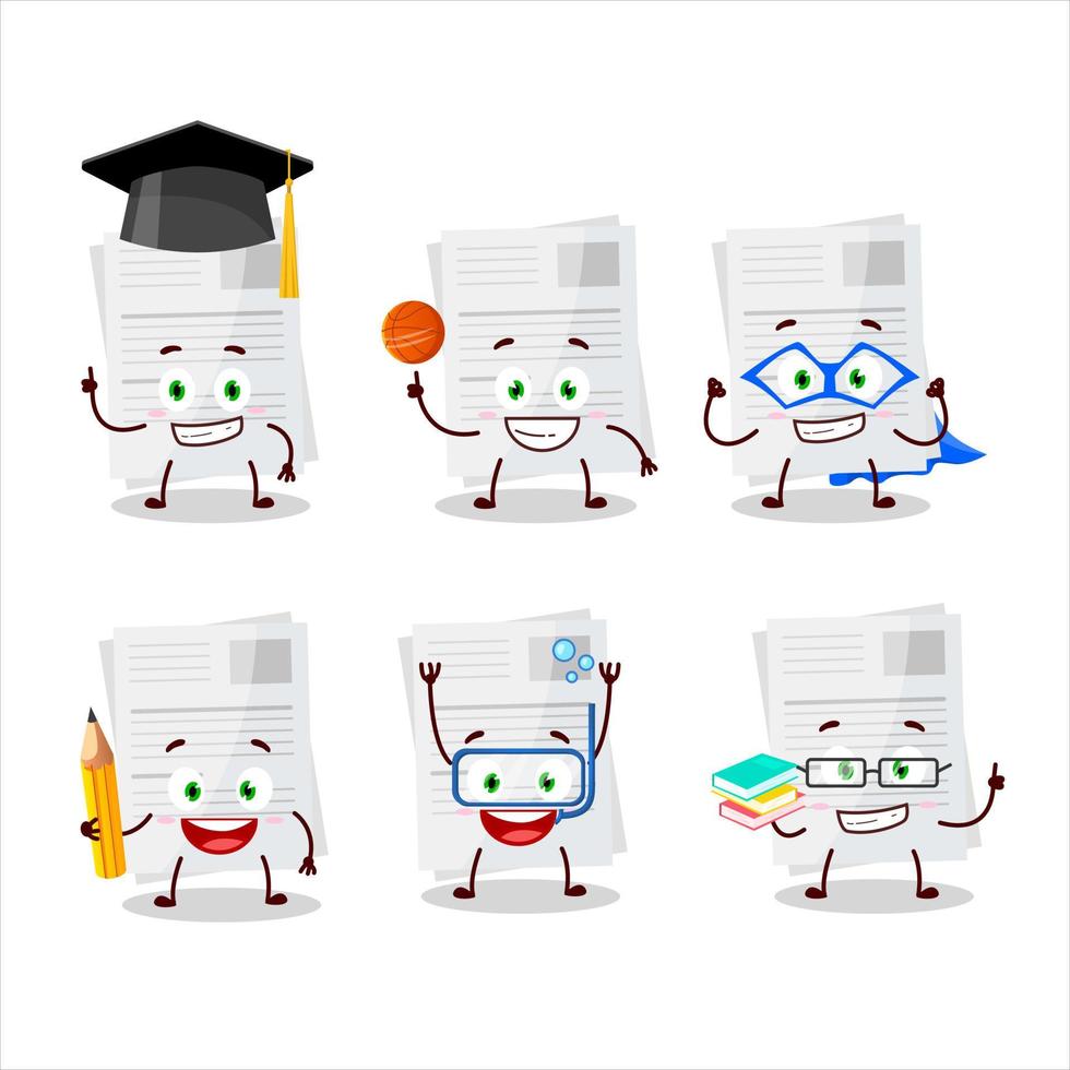 School student of essay paper cartoon character with various expressions vector