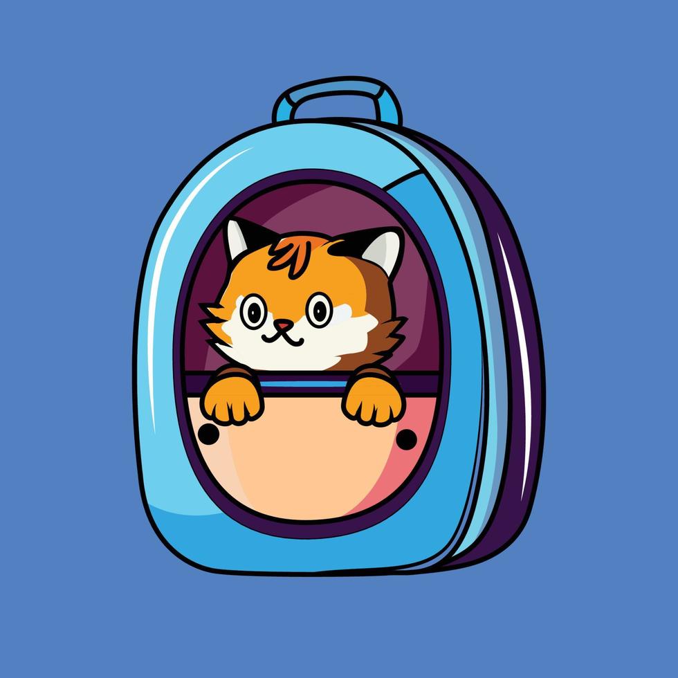 Cute Cat in The Bag Cartoon Sticker vector Illustration