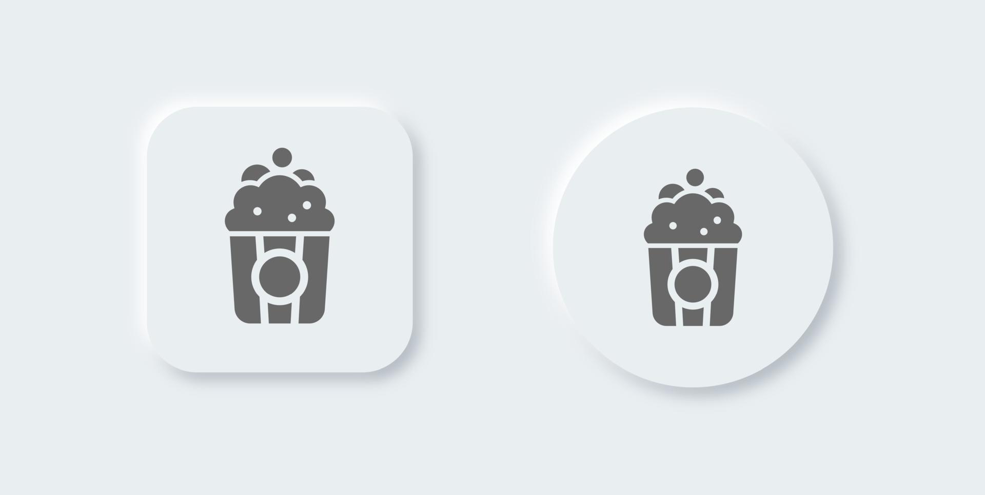 Popcorn solid icon in neomorphic design style. Entertainment signs vector illustration.
