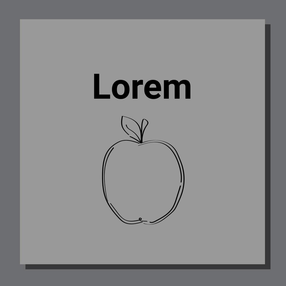 Silhouette of apple fruit logo with copy space text on gray background. Vector illustration