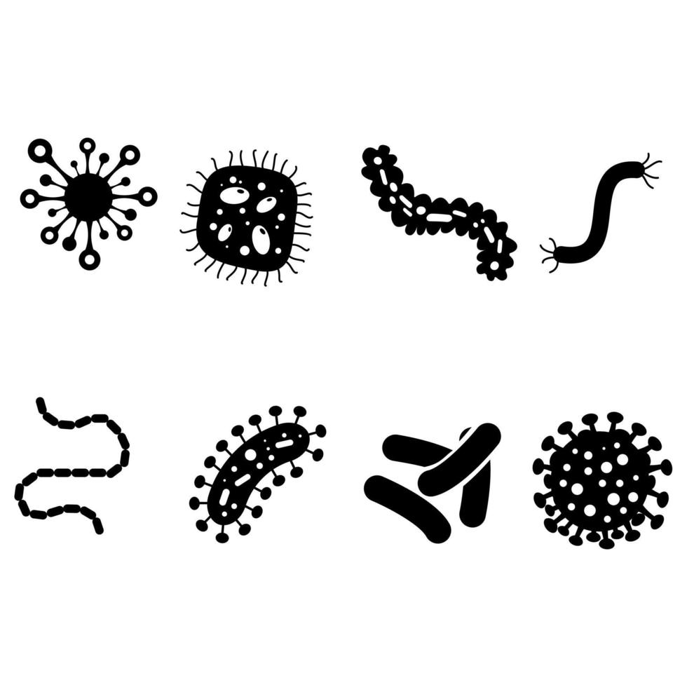 bacterias icono vector colocar. virus ilustración firmar recopilación. microbio símbolo.