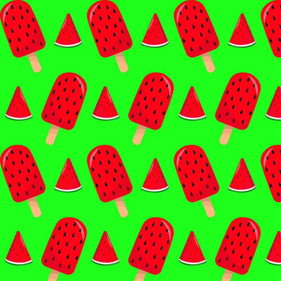 Watermelon ice cream and Slice watermelon seamless pattern. For sticker and t shirt design, posters, logos, labels, banners, stickers, product packaging design, etc. Vector illustration