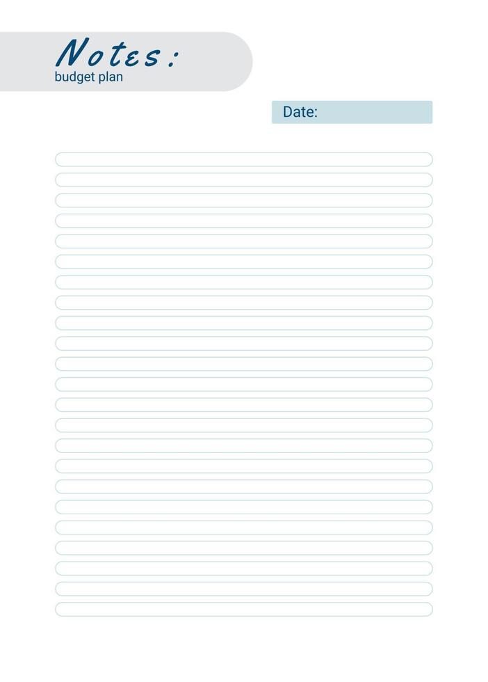 Notes of personal monthly budget planner, vector illustration