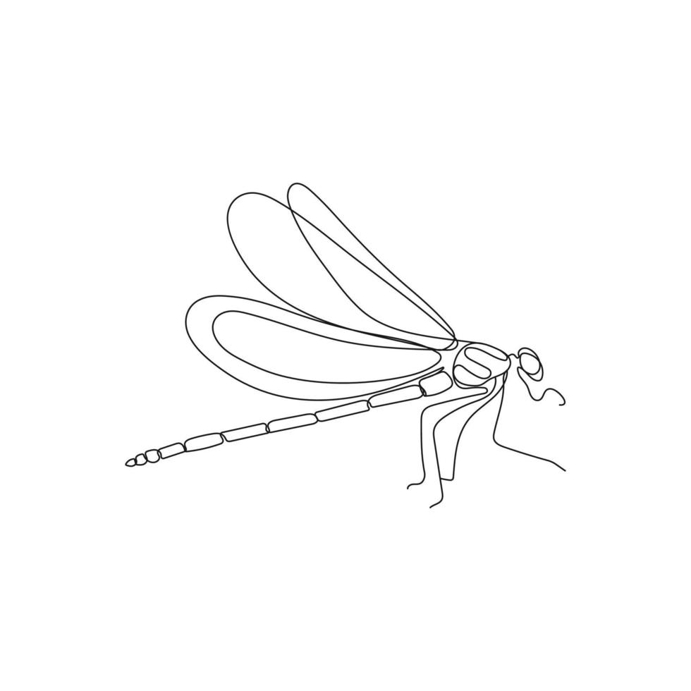 Dragonfly insect in one continuous line drawing. Minimal hand drawn vector illustration.