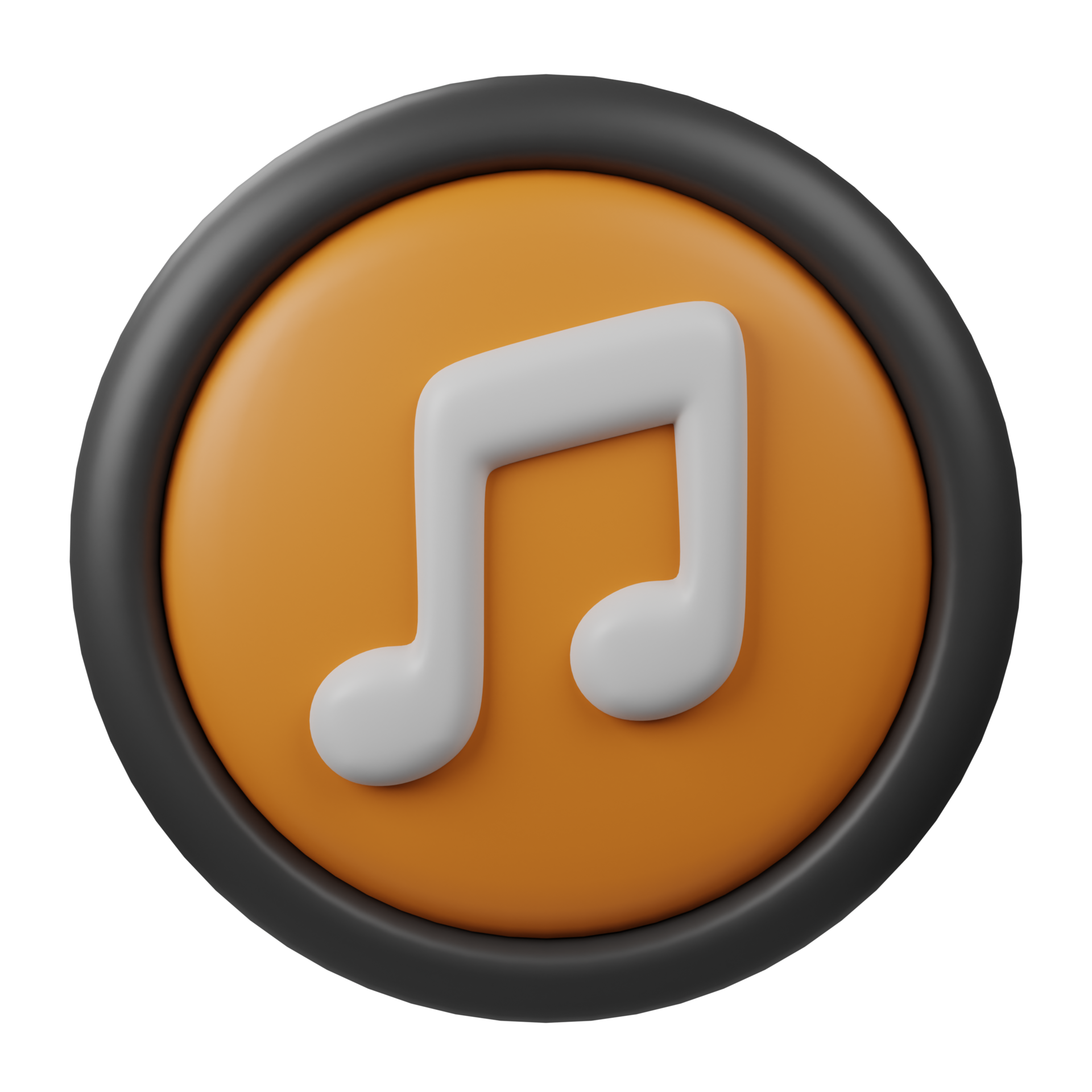 Free 3d rendered music button icon with orange color and black border for creative user