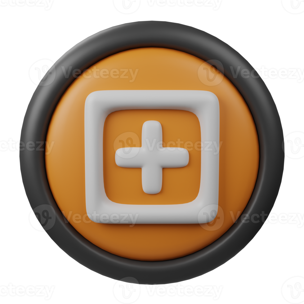 Free 3d rendered add button icon with orange color and black border for ...