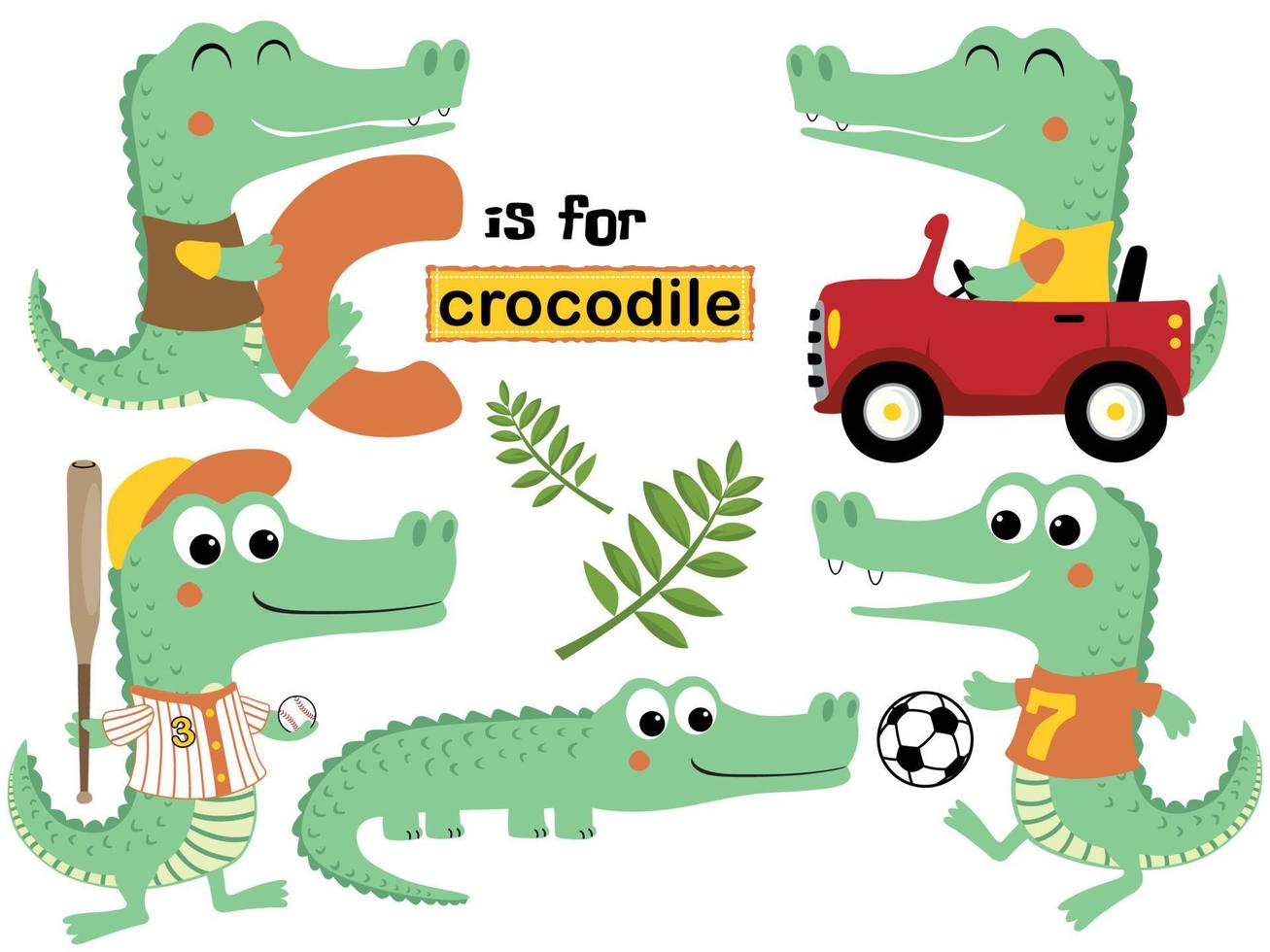 Vector set of crocodile cartoon in different activity