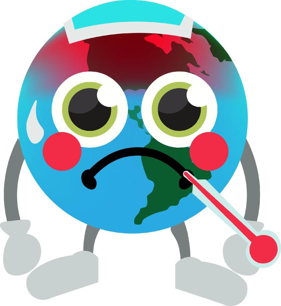 Global warming character with thermometer. The earth character get fever because weather in earth getting hot vector