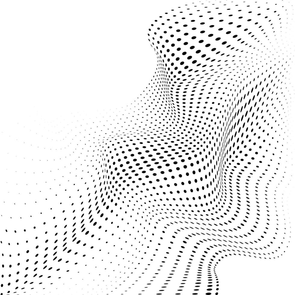 Abstract halftone background with dynamic waves. Halftone design element motion effect. Warp dots surface. Vector illustration isolated on white