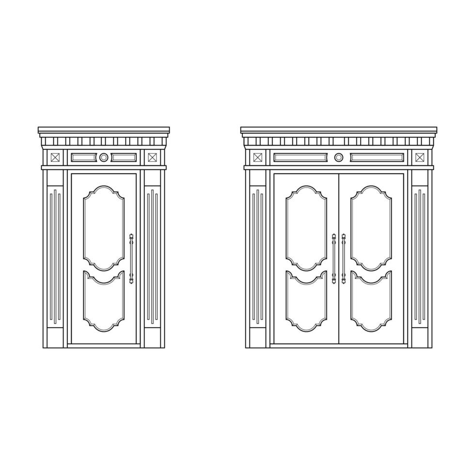 Doors set graphic black white isolated sketch illustration vector