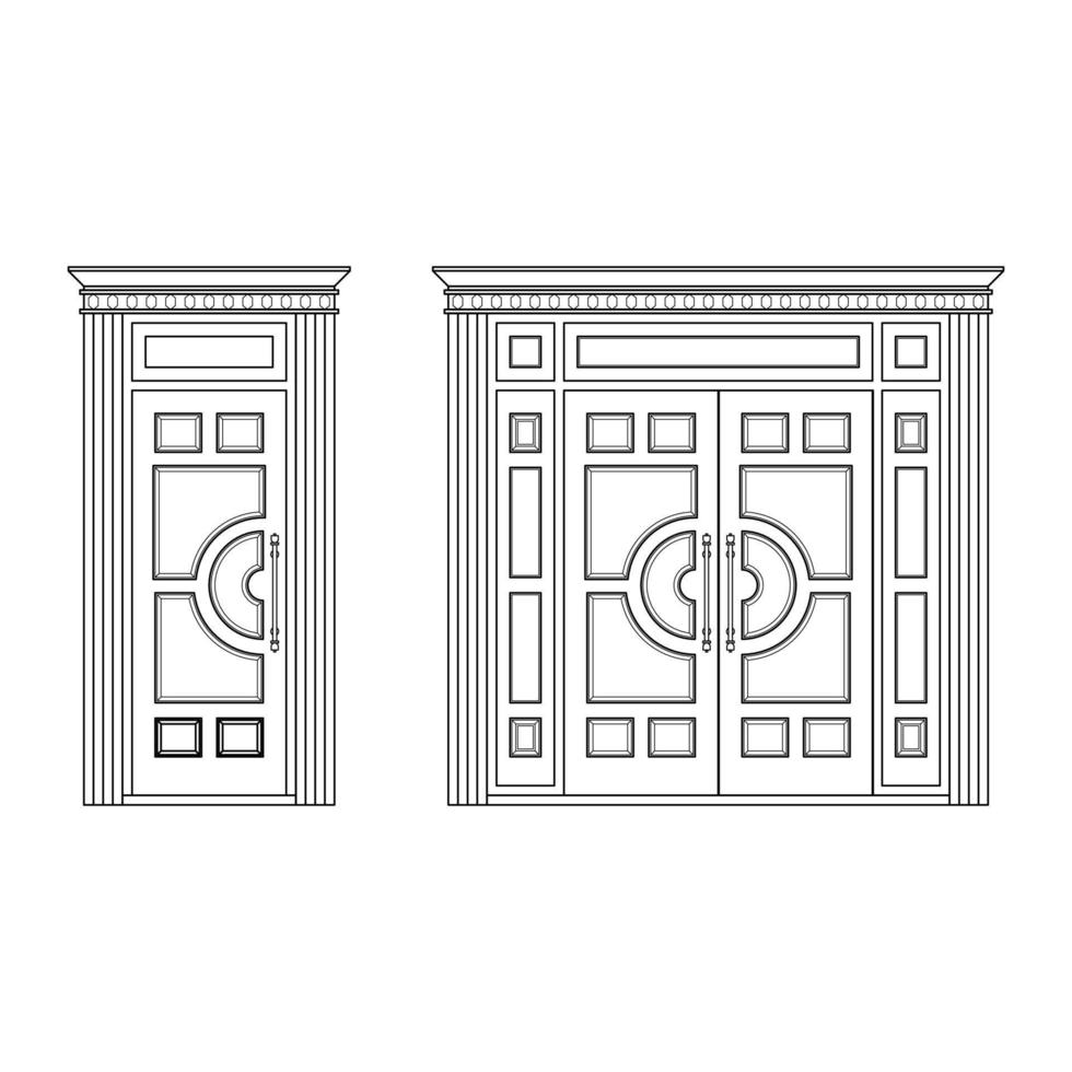 conjunto de puertas gráfico negro blanco aislado boceto ilustración vector