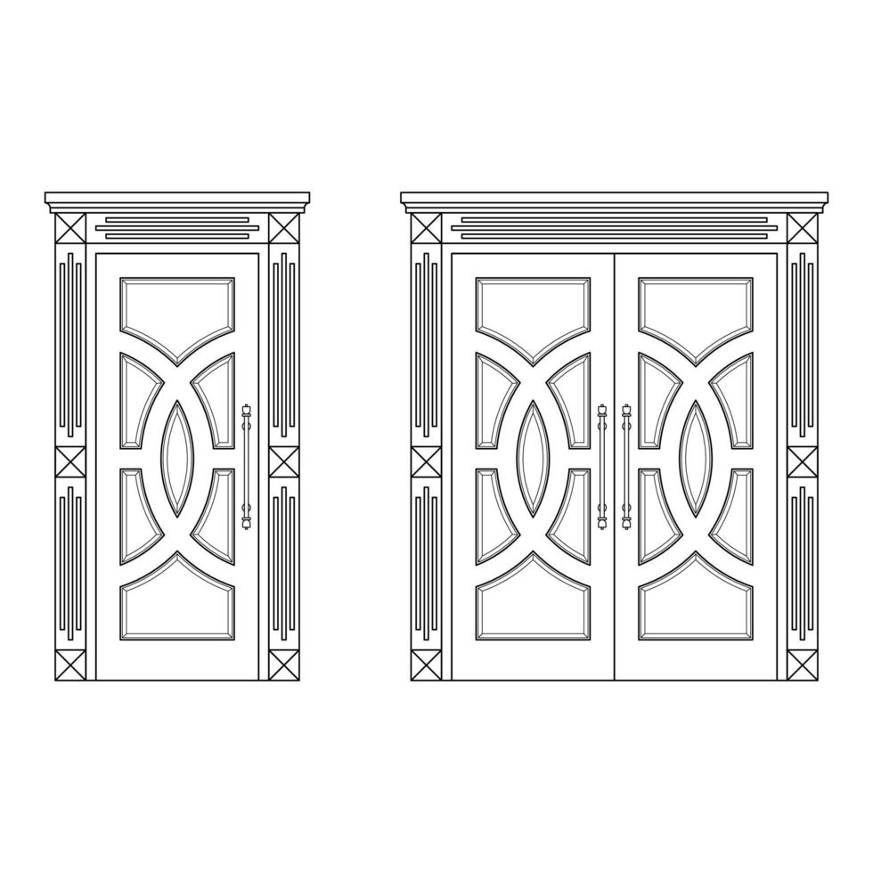 conjunto de puertas gráfico negro blanco aislado boceto ilustración vector