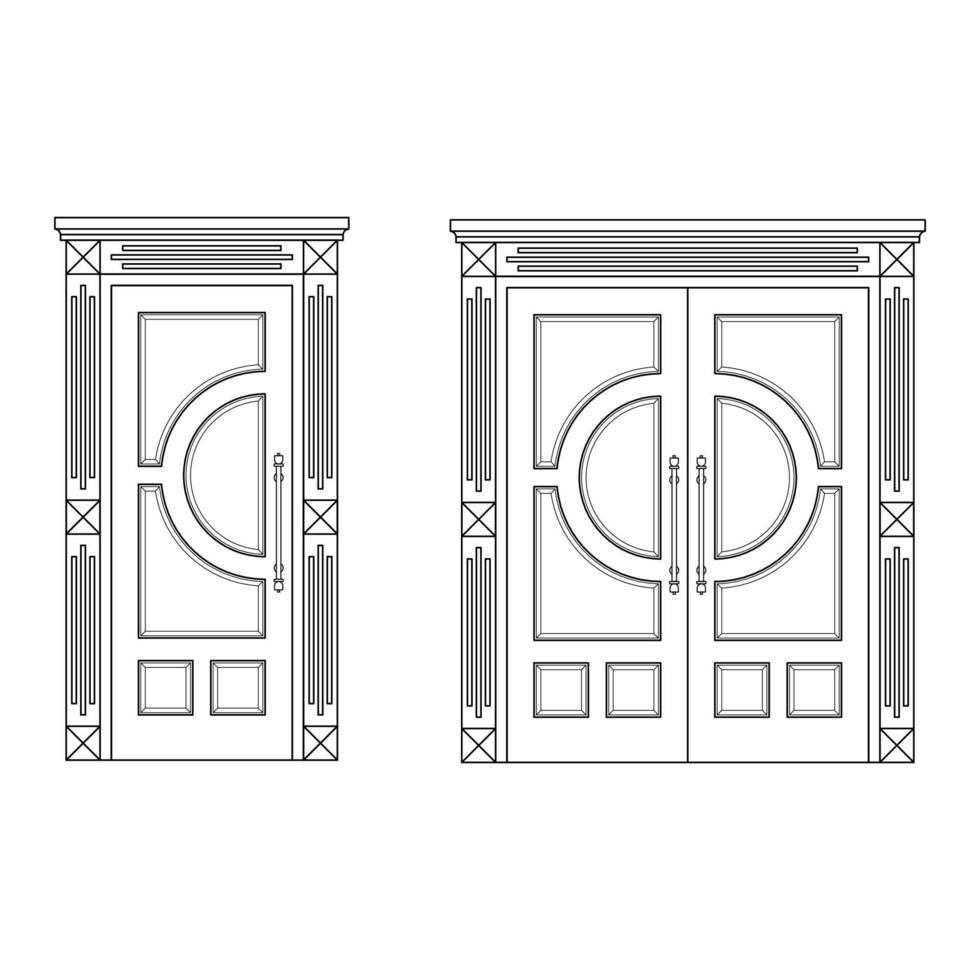 conjunto de puertas gráfico negro blanco aislado boceto ilustración vector