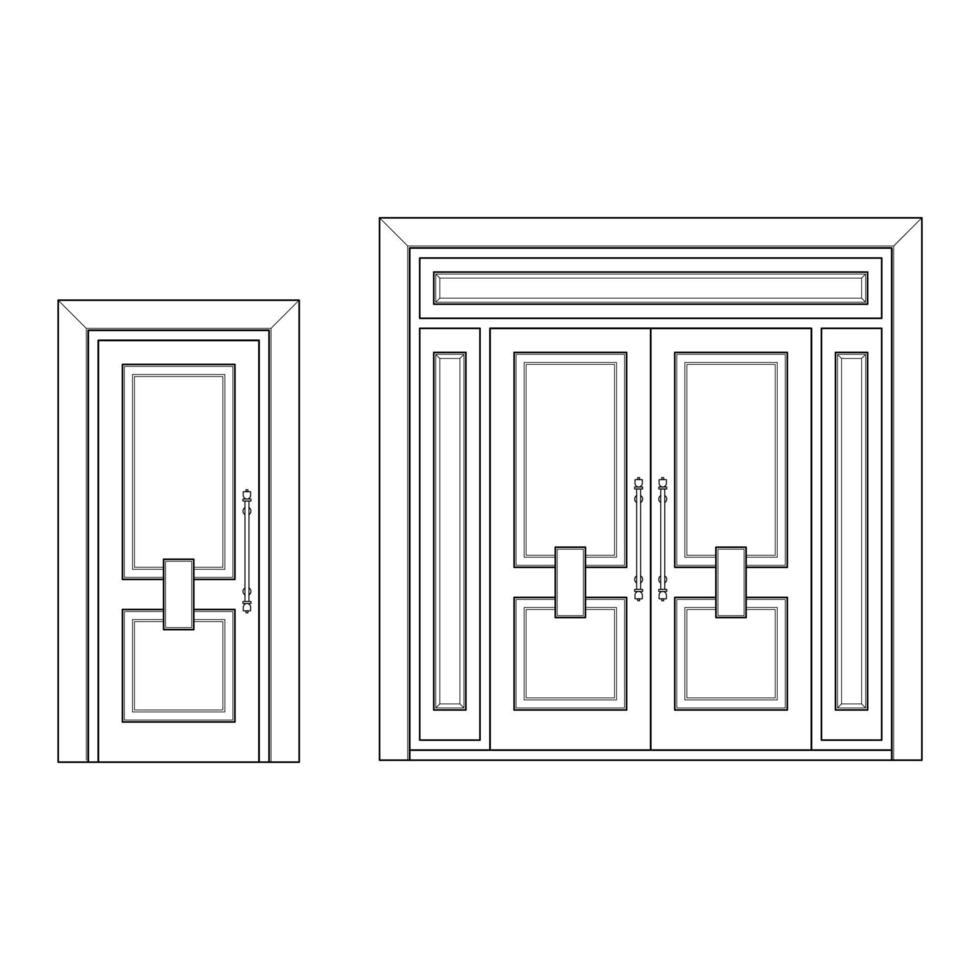 conjunto de puertas gráfico negro blanco aislado boceto ilustración vector