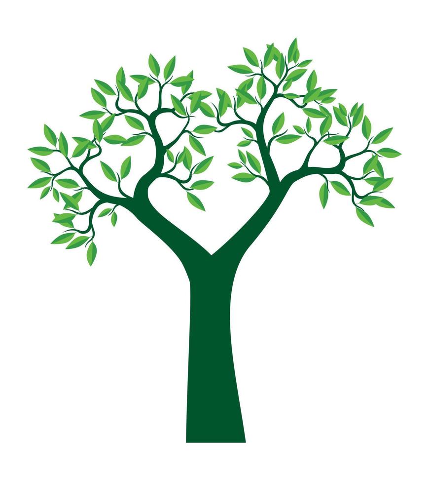 Shape of green Tree with Leaves. Vector outline Illustration.