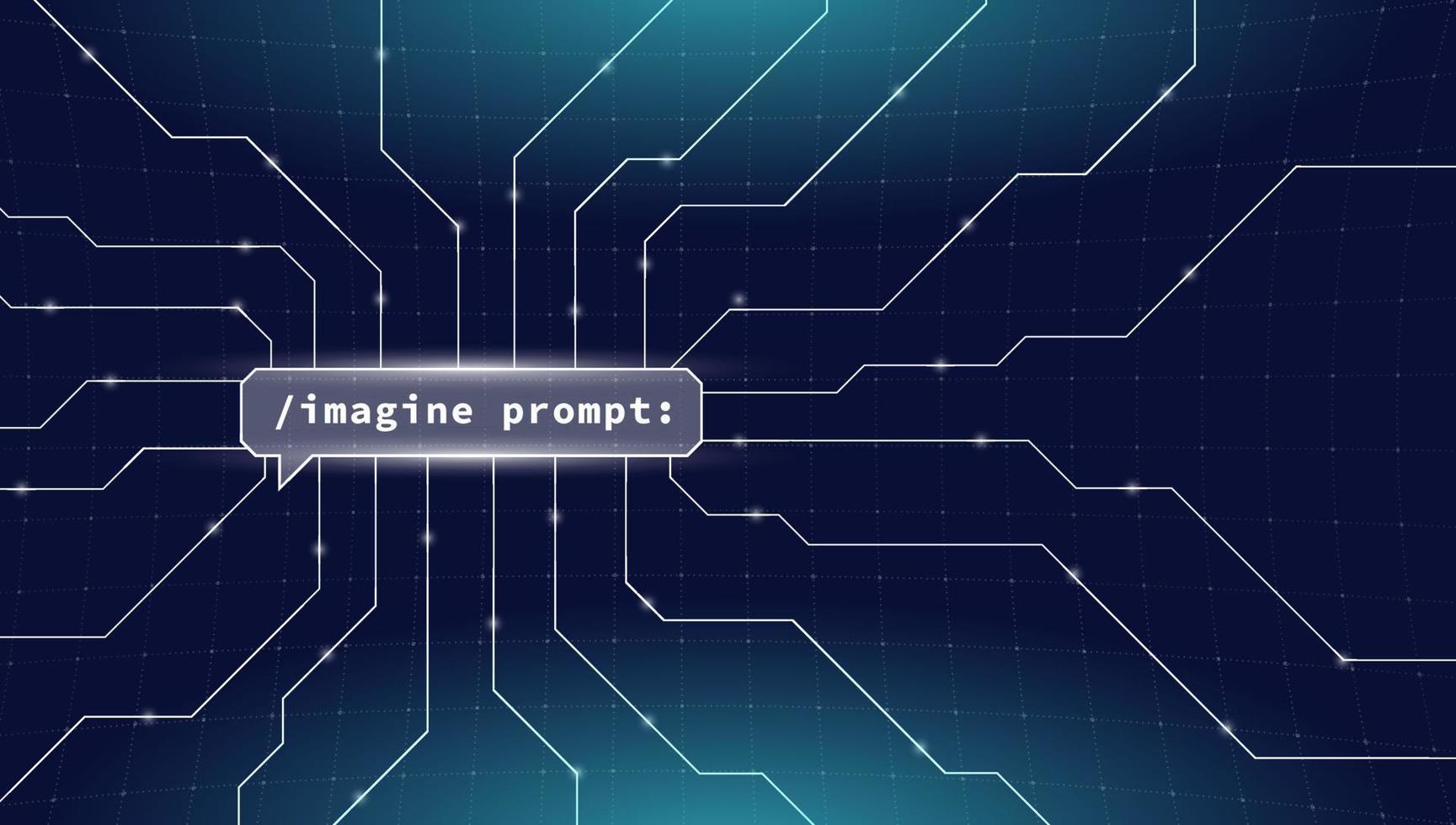 Code inscription imagine prompt. Imaginative digital illustration of artificial general intelligence technology powered by OpenAI. Vector eps banner design