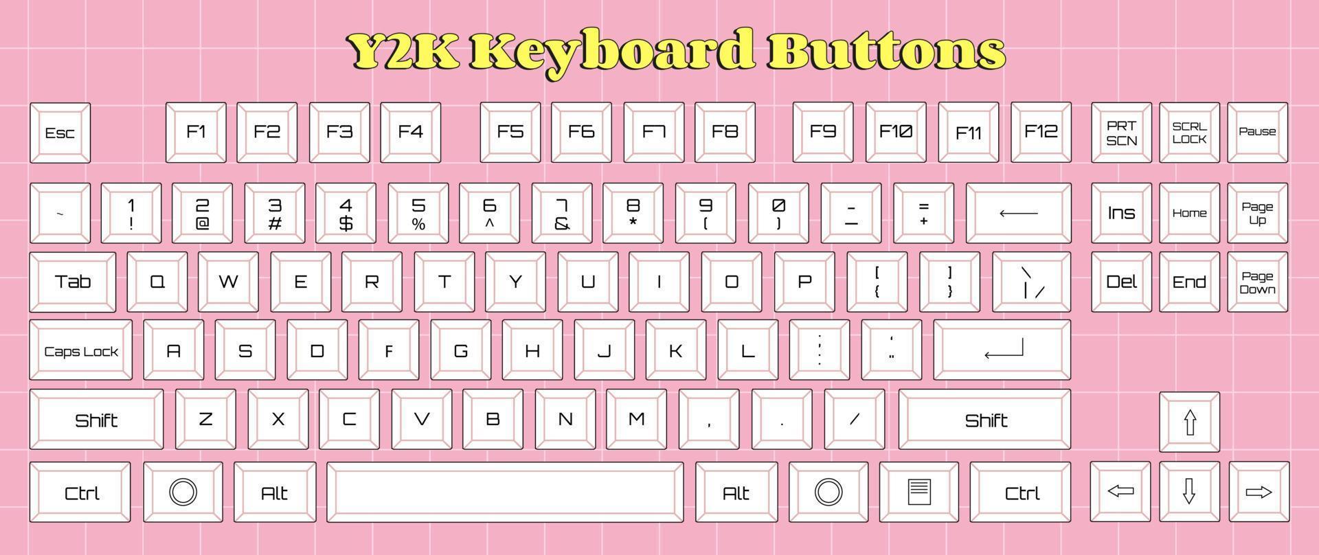Y2K oldschool retro keyboard buttons collection, vector symbols and ...