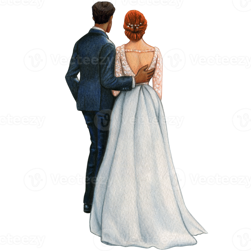 watercolor beautiful wedding embracing couple png