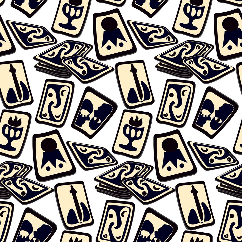 Pattern with fortune-telling cards. Dark tarot cards in a chaotic arrangement. Tarot card reading, fortune teller, Halloween pattern. Cards of fate, pattern for printing. Gift packaging vector