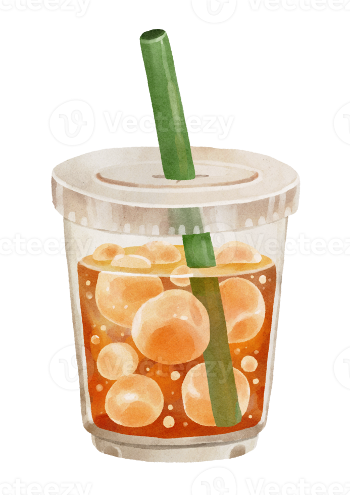 watercolor plastic cold coffee drink beverage ice americano with straw png