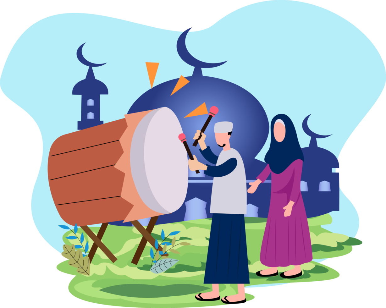 people welcome eid al fitr with a beduk ketupat and lantern png