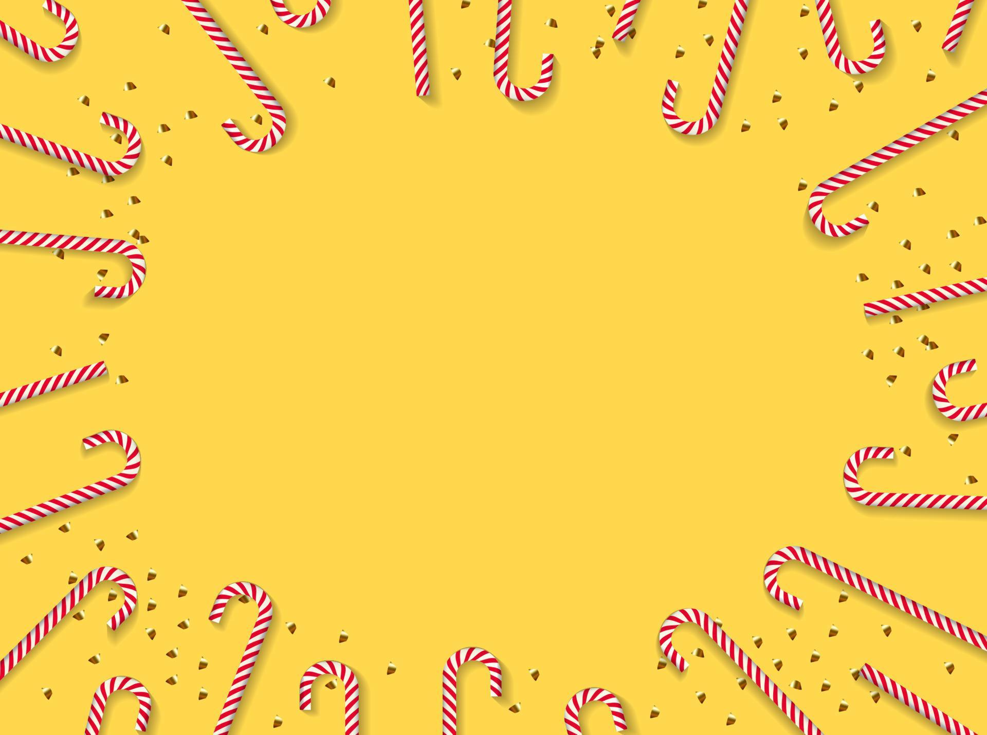 Christmas candy banner with yellow background. candy cane border frame